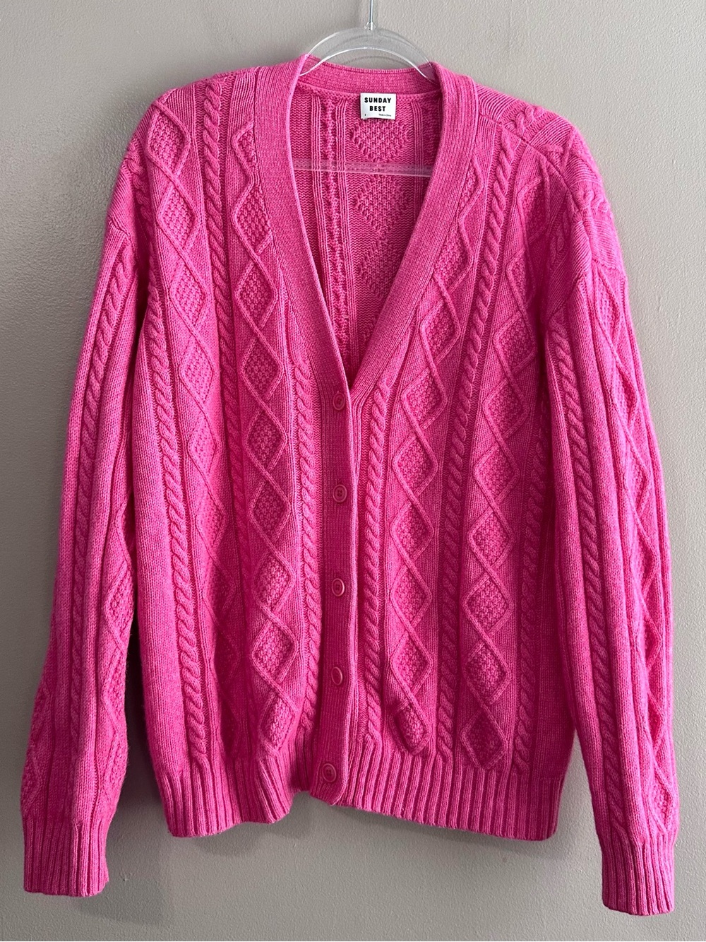 Sunday Best Aritzia Pink Cable Knit Oversized Chunky Cardigan Womens Small